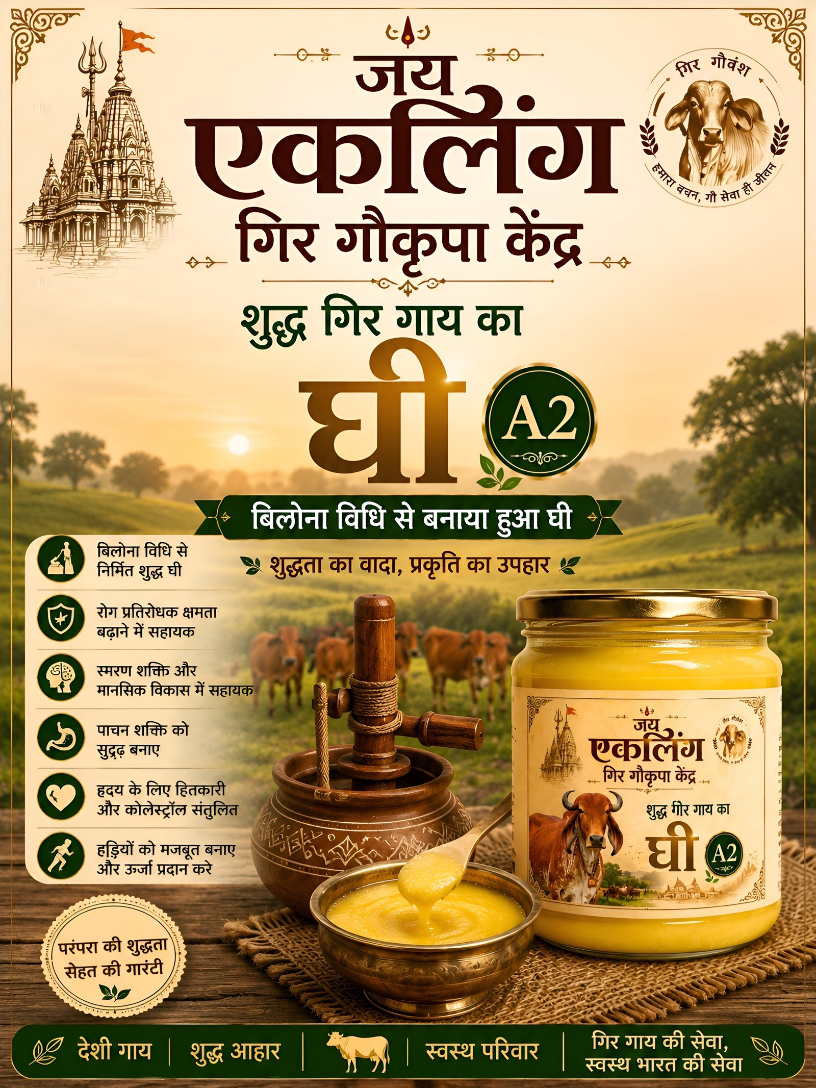 गीर गाय का A2 बिलोना घी